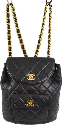 Chanel Duma Drawstring Backpack Quilted Leather Black Leather Backpack Bag (Pre-Owned)