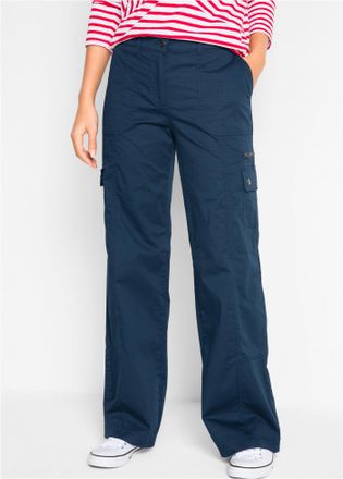 Bonprix Cargohose BONPRIX, Damen, Gr. 42, N-Gr, dunkelblau, Web, Obermaterial: 98% Baumwolle, 2% Elasthan, regular fit, Hosen Cargohose, aus Baumwolle mit Ela