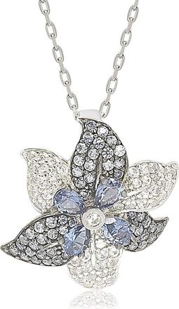 Suzy Levian Sterling Silver Sapphire and Diamond Accent Exotic Flower Pendant Necklace