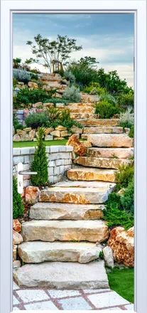 OEM Adhesivo De Tela Para Puerta Con Dise&ntilde;o De Escalones De Piedra En El Jard&iacute;n 694pd