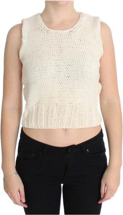 Pink Memories Beige Mouwloos Gebreid Vest - Dames - Ronde hals truien - Beige - ONE Size - Katoen - Truien & Vesten