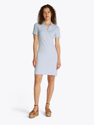 Tommy Hilfiger Polokleid TOMMY HILFIGER SLIM OPEN NK POLO DRESS SS, Damen, Gr. XXXL(46), N-Gr, blau (breezy blau), Jersey, Obermaterial: 95% Baumwolle, 5% Elasthan, 