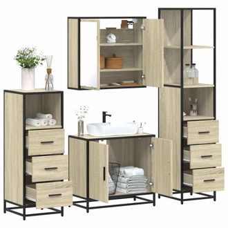 Berkfield Home 4&not;Piece Bathroom Furniture Set&not;Sonoma Oak Engineered Wood in Brown