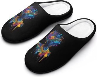 Generic Afro Woman Paiting Mens Cozy Cotton Slippers with Memory Foam Lightweight Anti-skid House Shoes for Indoor Outdoor