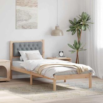 vidaXL Bed Frame with Headboard Light Grey 90 x 190 cm Solid Pine Wood vidaXL