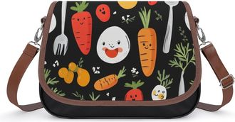 Generic Eggs Carrot Cute Womens Leather Crossbody Bags with Adjustable Strap Casual Printed Shoulder Handbag