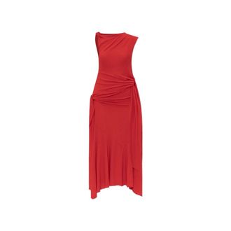 Ganni Midi Dresses, female, Red, Size: M Asymmetrical dress with ruffles