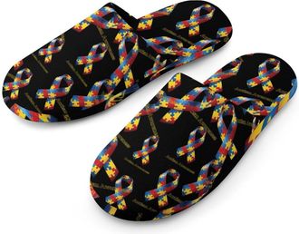 Generic Autism Awareness Ribbon Mens Cozy Memory Foam Slippers Warm Cotton House Shoes Comfy Slipper for Indoor Outdoor