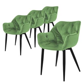 ML Design Ml-design - Set 4x Sillas De Comedor Con Respaldo Y Reposabrazos Asiento Ergon&oacute;mico Acolchado Tapizado De Terciopelo Verde Salvia Con Patas De Metal S