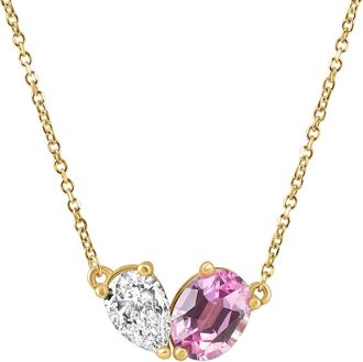Pompeii3 1.90Ct Heart to Heart Diamond & Sapphire Pendant 14k Gold 18 Necklace Lab Grown Size: 18