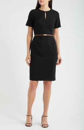 Anne Klein Keyhole Belted Sheath Dress in Anne Black at Nordstrom, Size 12
