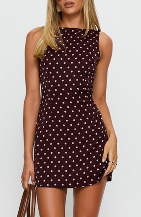 Princess Polly Kherin Polka Dot Skirted Romper in Wine Polka at Nordstrom, Size 4