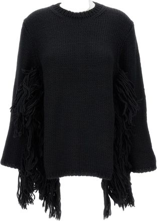 Comme Des Gar&ccedil;ons Wide Cable Knit Sweater With Fringed Hem Detail