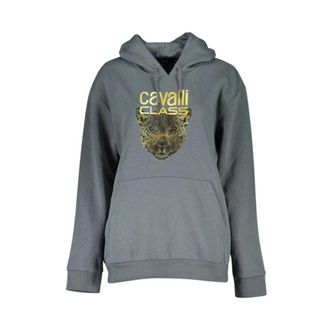 Cavalli Grijze fleece hoodie - Dames - Hoodies - Grijs - L - Katoen - Hoodies & sweatvesten