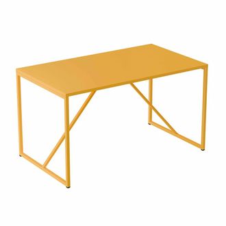 Oviala Mesa de comedor rectangular de 4 plazas de acero amarillo