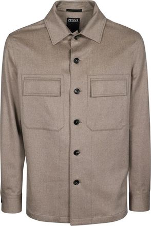 Ermenegildo Zegna Kasjmier Overshirt - Heren - Zomerjassen - Beige - XL - Kasjmier - Jassen
