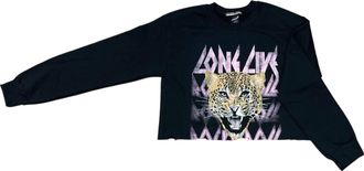 Prince Peter Womens Long Live Rock Cropped Pullover Sweatshirt In Black