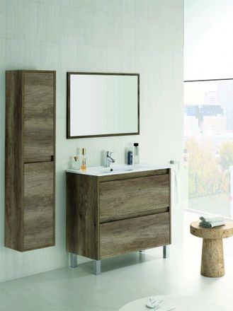 Dmora Armario Bajo Encimera Modesto, Mueble Suspendido Con 2 Cajones, Mueble De Ba&ntilde;o Con Espejo, Lavabo No Incluido, Cm 80x45h80, Roble, Con Embalaje Reforz