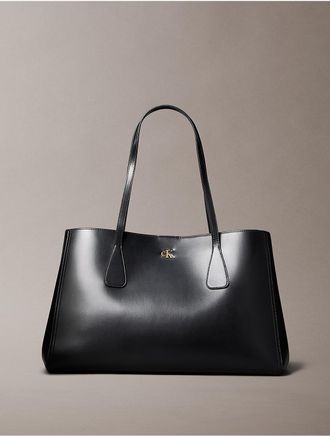 Calvin Klein Womens Monogram Snap Large Tote Bag - Black