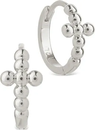Sterling Forever Patrycja Beaded Cross Hoop Earrings in Silver at Nordstrom Rack