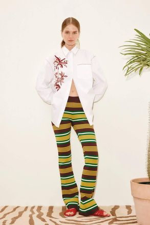 Alemais Clover Knit Flared Leg Pant In Chocolate/mustard Stripe