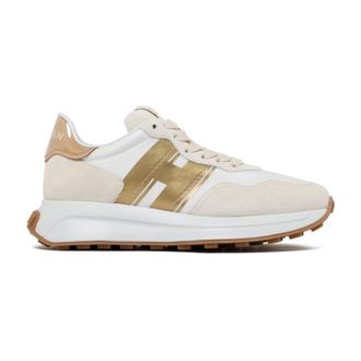Hogan Beige Low-Top Sneakers met Metallic Detail - Dames - Sneakers - Beige - 36 EU - Leer - Schoenen