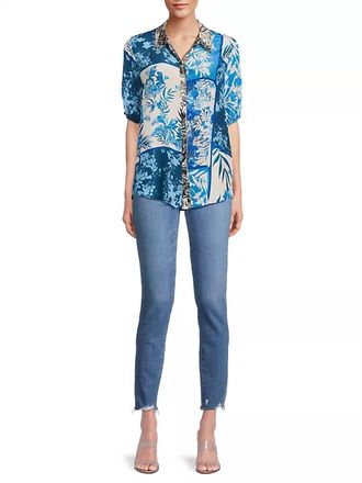 Johnny Was Steph Button Up Shirt In Blue Stitch