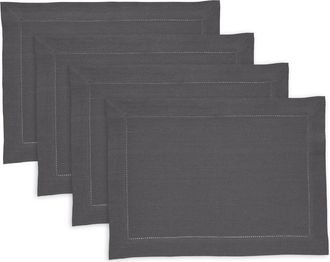 Solino Home Linen Placemats Set of 4, 14 x 19 Inch for Dining Table, Holiday and Everyday Table Decor - Medium Weight Hemstitch in Charcoal at