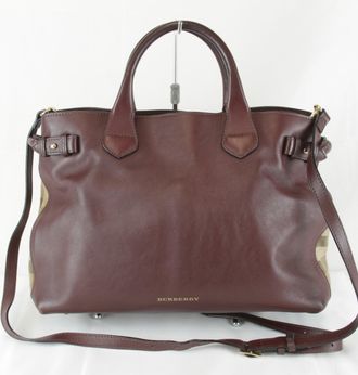 Burberry Brown Leather Canvas Tote Bag (Pre-Owned)