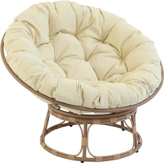 Oviala Sillón de acero y ratán sintético con cojín blanco