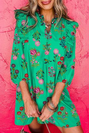 Azura Exchange Bloemen Rimpel Schouder Jurk