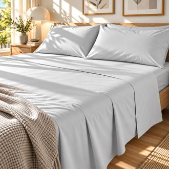 KASANOVA Completo letto matrimoniale cotone grigio chiaro tinta unita