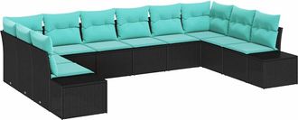 vidaXL Conjunto De Sof&aacute; De Jard&iacute;n 10 Uds. Negro Rat&aacute;n Sint&eacute;tico Vidaxl