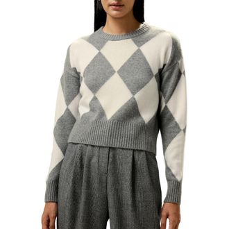 LilySilk Womens Round Neck Diamond Pattern Cashmere Sweater in Grey at Nordstrom, Size Small
