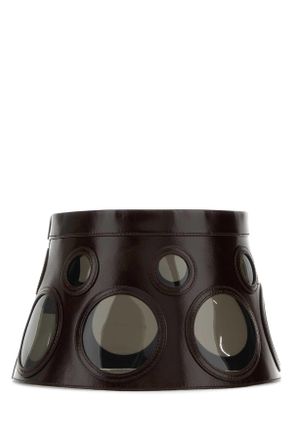 Prada Womens Dark Brown Leather Hat Moro Exterior: Calf Cappelli E Fasce Per Capelli
