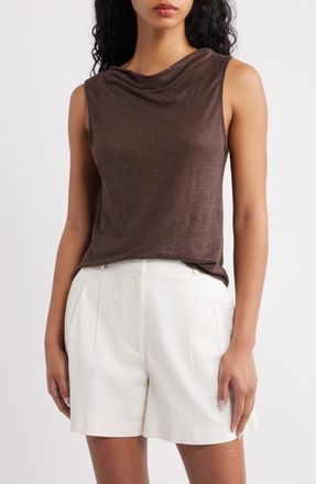 Mango Cowl Neck Linen Tank in Brown at Nordstrom, Size X-Small
