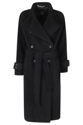 Tagliatore Black Double-Breasted Virgin Wool Coat