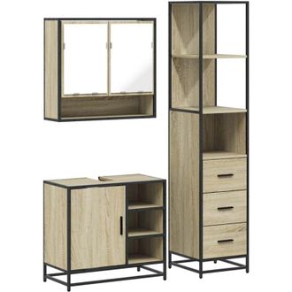 vidaXL 3 Piece Bathroom Furniture Set Sonoma Oak Engineered Wood Vidaxl