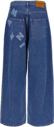 Marni Wide-Leg Logo Patch Jeans - Blue