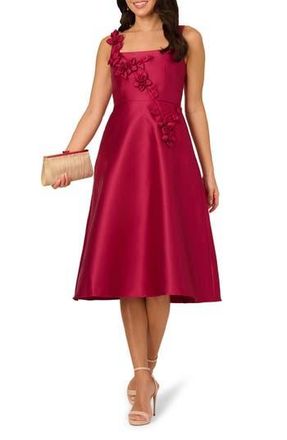 Adrianna Papell Mikado 3D Petal Fit & Flare Dress in Red Plum at Nordstrom Rack, Size 10