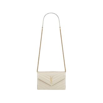 Saint Laurent Cassandre Envelope Chain Wallet In Grain De Poudre Leather