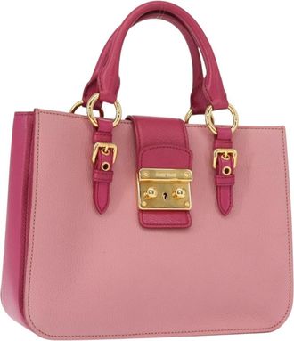 Miu Miu Madras Convertible Lock Tote Leather Pink Leather Handbag (Pre-Owned)