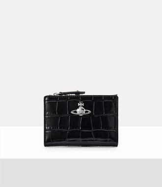 Vivienne Westwood Slim Flap Card Holder Emboss Croc Leather Black One Size Women