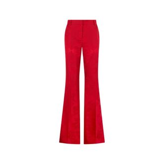 Roberto Cavalli Wide Trousers, female, Red, Size: S Florentine Flowers Jacquard Flare Pants