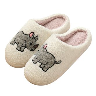 Generic House Slippers for Women Cute Cartoon Animal Print Plush Fluffy Warm Winter Shoes Memory Foam Slippers Womens Indoor Outdoor Slip On Non-Slip Slides B