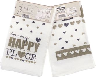TJ Hughes 3pk Happy Place Tea Towels - TJ Hughes White
