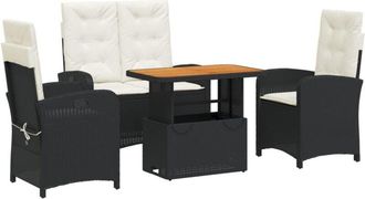 vidaXL Juego Comedor Jard&iacute;n 4 Piezas Con Cojines Rat&aacute;n Sint&eacute;tico Negro Vidaxl