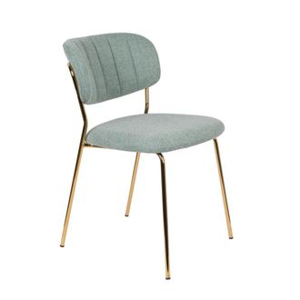White Label Silla de comedor en tejido verde claro con patas doradas