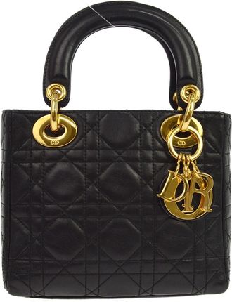 Dior Lady Dior Black Leather Handbag (Pre-Owned)