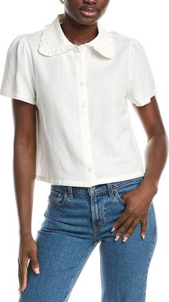 French Connection Linen-Blend Ruffle Top